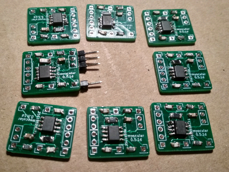 photo of 8 soldered pcbs for signal processing